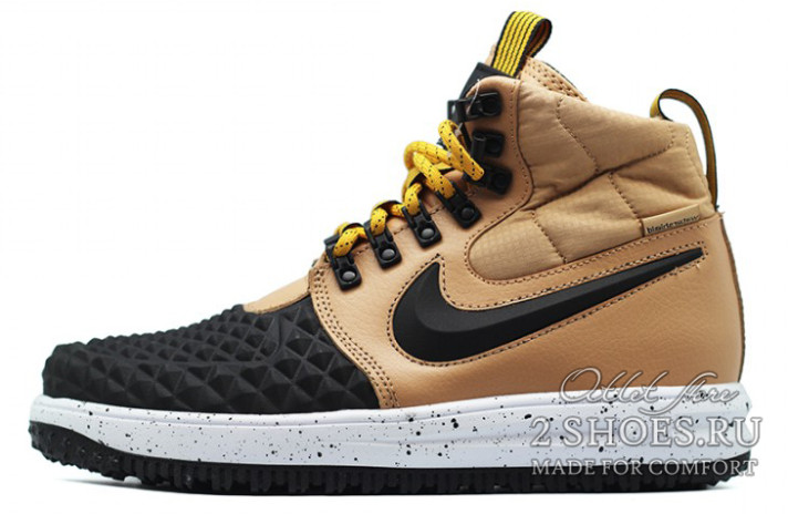 Кроссовки Nike Lunar Force 1 DUCKBOOT 17 Black Light Bone 916682-701 бежевые, кожаные